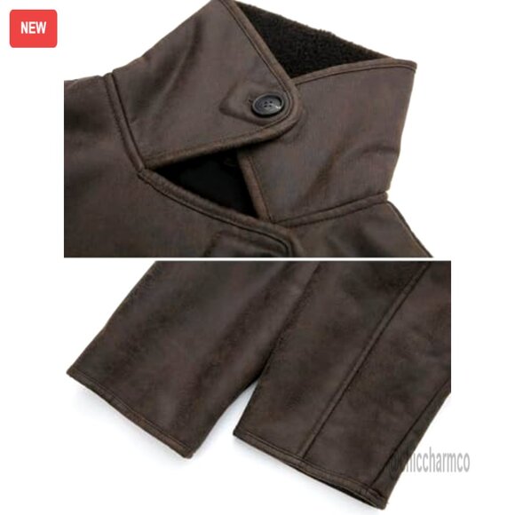 Oversized Faux Suede Moto Jacket Sherpa Lined Winter Biker Coat Y2K Retro - Picture 6 of 7